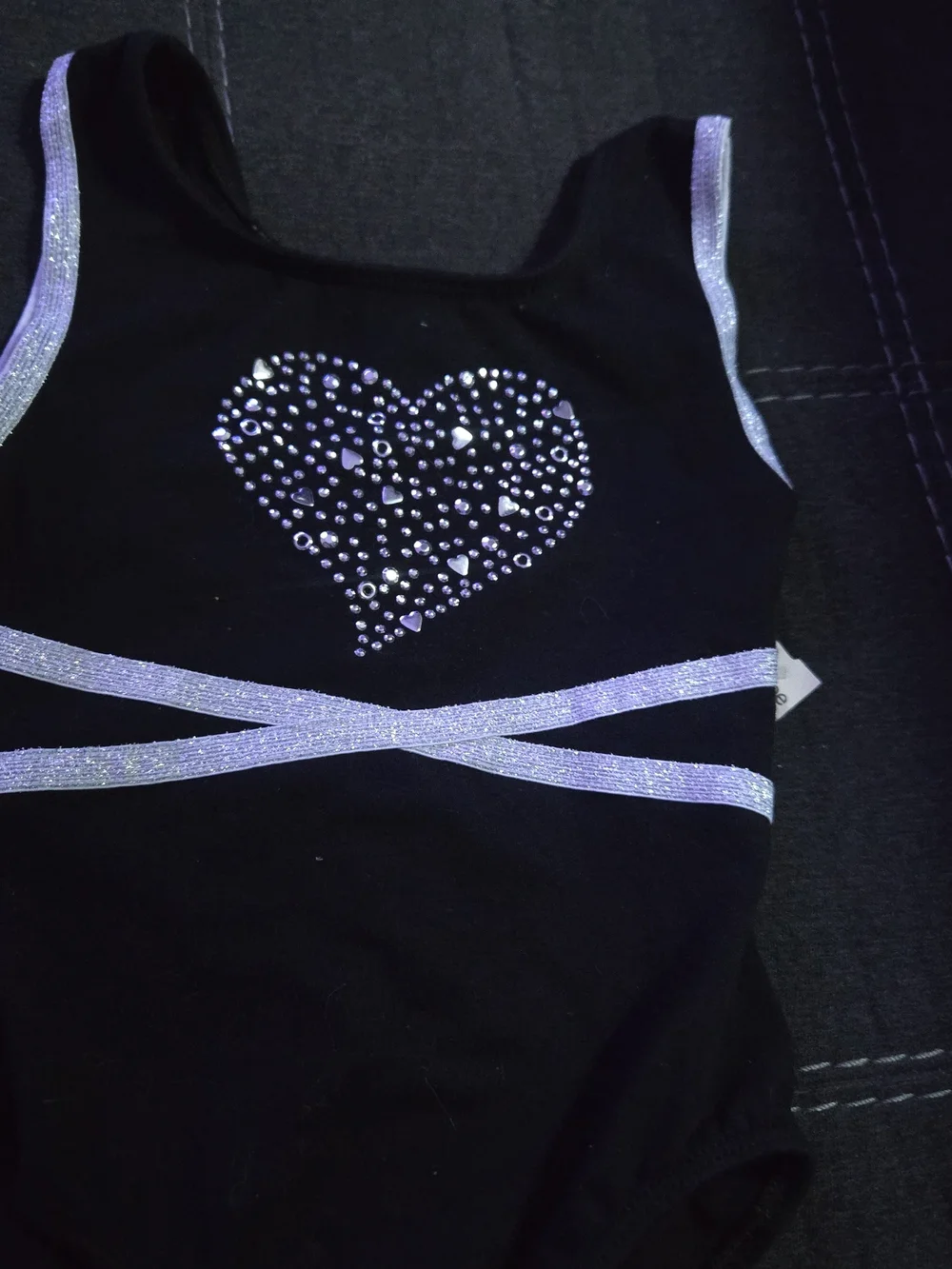 Jacques Moret Black Leotard with Pink Logo and Silver Trim